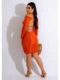 Sexy Solid Color Backless Hollow Out Mini Dress MDF-5335