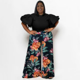 Plus Size Round Neck Tops Printed Pants Suit NNWF-7794