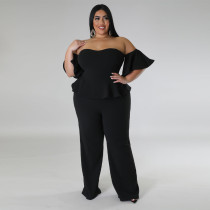 Plus Size Sexy Off-shoulder Short Sleeve Wide Leg Jumpsuit NNWF-7797