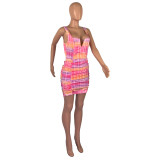 Fashion Sexy Print Sleeveless Ruched Mini Dress JCF-7013