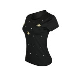 Plus Size Solid Beaded T-Shirt PIN-8734