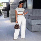 Letter Print Crop Tops And Pants Two Piece Set CXLF-8105