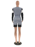 Fashion Color Block Long Sleeve Shorts Two Piece Set YN-88902