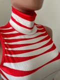 Half-high Neck Rib Printed Ribbon Sleeveless Dress NIK-324