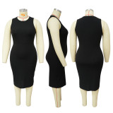 Plus Size Casual Solid Sleeveless Midi Dress NNWF-7798