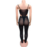 Mesh See-Through Sexy Bodysuit And Pants Two Piece Set FST-7081