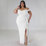 Plus Size Ruffle Sling Sexy High Split Maxi Dress NNWF-7792