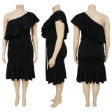 Plus Size Fashion Slim Ruffle Midi Dress NNWF-7795