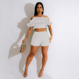 Casual Solid Color Tube Top Shorts Slim Two Piece Set MEI-9299