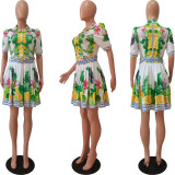 Fashion Print Pleated Mini Dress CM-8660