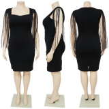 Plus Size Sexy Tassel Sleeveless Slim Fit Dress NNWF-7791
