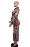 Fashion Printed Long Sleeve Split Skirts Two Piece Set XHXF-8661