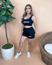 Casual Sports Letter Print Tank Top Shorts Two Piece Set OUQF-A093