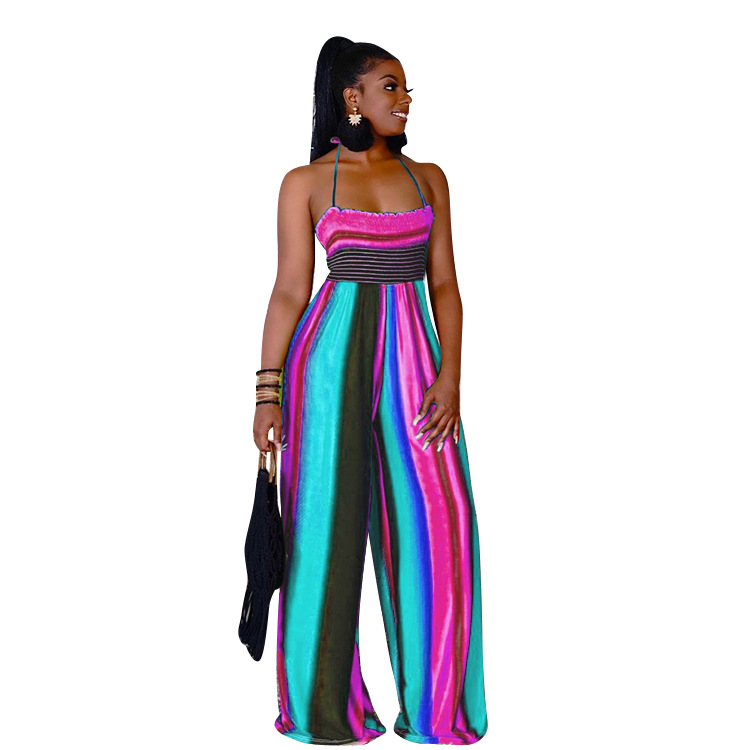 DearFashion Plus Size Backless Print Jumpsuits WPF8838 with