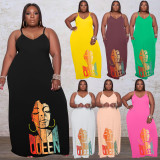 Plus Size Printed Sling Fashion Loose Maxi Dress WAF-77208226
