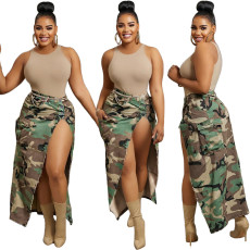 Casual Camouflage Printed Split Skirt SH-390451