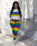 Casual Sports Striped Print Hooded And Pants Two Piece Set JCF-7086