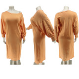 Plus Size Solid Long Sleeve Maxi Dress FS-10126