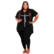 Plus Size Print Short Sleeve Pants Suit YFS-10306