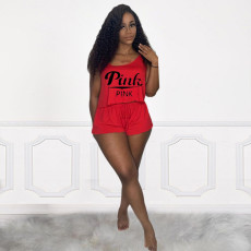 Casual Home PINK Letter Print Camisole Shorts Two Piece Set XYMF-8123