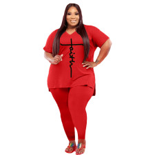 Plus Size Print Short Sleeve Pants Suit YFS-10306