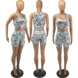 Fashion Print Vest Shorts Two Piece Set FOSF-8342