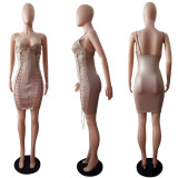 Sexy Slim Sling Bandage Leather Midi Dress LSL-6103