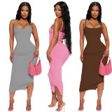 Sexy Fashion Solid Color Sling Dress QZYD-1174
