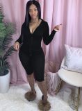 Plus Size Casual Long Sleeve Hooded Shorts Sport Two Piece Set BS-1337