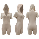 Casual Solid Single Breasted Hooded Rompers JRF-279