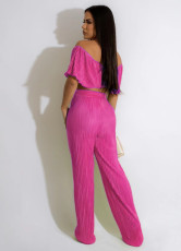Solid Color Off-shoulder Top Pants Two Piece Set WSM-5339