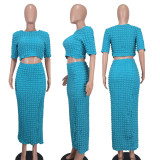 Fashion Solid Round Neck Long Skirt Two Piece Set YD-8690