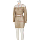 Solid Hollow Beach Skirt Suit ZSD-0253