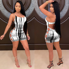 Tie Dye Print Backless Sling Romper XHAF-10110