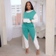 Contrast Hooded Top And Pants Two Piece Set CM-8668