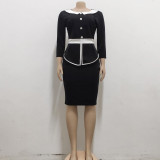 Fashion Elegant 3/4 Sleeve Midi Dress SMR-11491