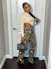 Camo Print Patchwork Split Pant GSMJ-6869