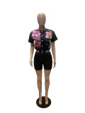 Fashion Printing Press Button Baseball Jacket Shorts Set JRF-3726