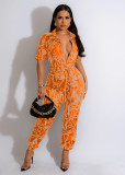 Fashion Print Lapel Neck Jumpsuit KSN-88802