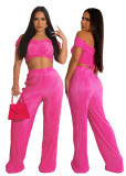 Sexy Solid One Shoulder Wide Leg Pants Two Piece Set MX-8231