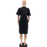 V-neck Fashion Print Midi Dress WAF-008286