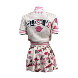 Fashion Print Baseball Jacket And Pleated Skirt 2 Piece Set YFS-10321