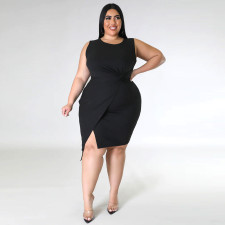 Plus Size Solid Color Sleeveless Split Dress ONY-7042