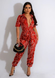 Fashion Print Lapel Neck Jumpsuit KSN-88802