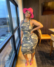 Camo Print Sleeveless Midi Dress(Without Hat) XMF-247