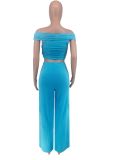 Sexy Solid One Shoulder Wide Leg Pants Two Piece Set MX-8231