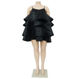 Plus Size Sexy Sleeveless Ruffles Sling Mini Dress NNWF-7808