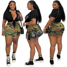 Plus Size Fashion Camouflage Print Culottes CH-23022