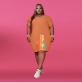 Plus Size Solid Color Print Fashion Dress WAF-7149226