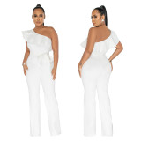 Solid Color Ruffled Jumpsuit With Belt YF-10423